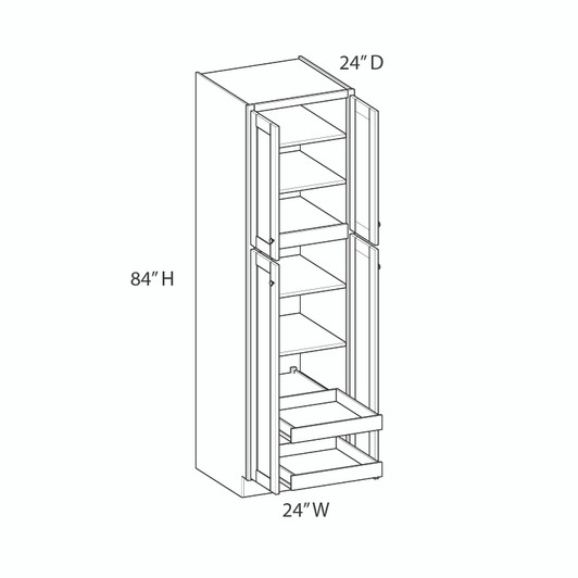 Westport Ready to Assemble 24 in. W x 84 in. H x 24 in. D Plywood Tall Cabinet w/(2) Roll-out Trays in Painted White | Kunal Kitchens