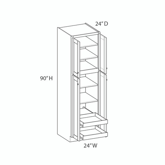 Westport Ready to Assemble 24 in. W x 90 in. H x 24 in. D Plywood Tall Cabinet w/(2) Roll-out Trays in Painted White | Kunal Kitchens