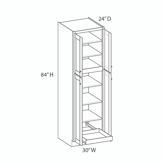 Westport Ready to Assemble 30 in. W x 84 in. H x 24 in. D Plywood Tall Cabinet w/(1) Roll-out Tray in Painted White | Kunal Kitchens