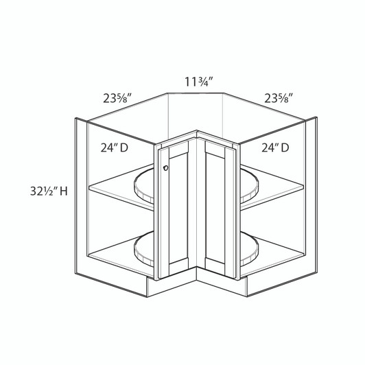 Bedford Assembled 36 in. W x 32.5 in. H x 24 in. D Plywood Lazy Susan Base Corner Cabinet Left in Painted White | Kunal Kitchens