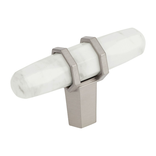BP36647MWG10 - Carrione Collection 1 9/16-inch (40 mm) Marble White/Satin Nickel Finish Knob | Kunal Kitchens