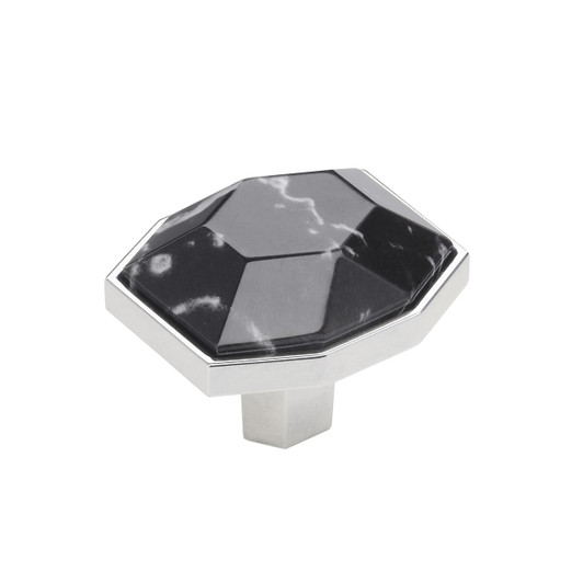 BP36638MBK26 - Carrione Collection 1 5/16-inch (33 mm) Marble Black/Polished Chrome Finish Knob | Kunal Kitchens