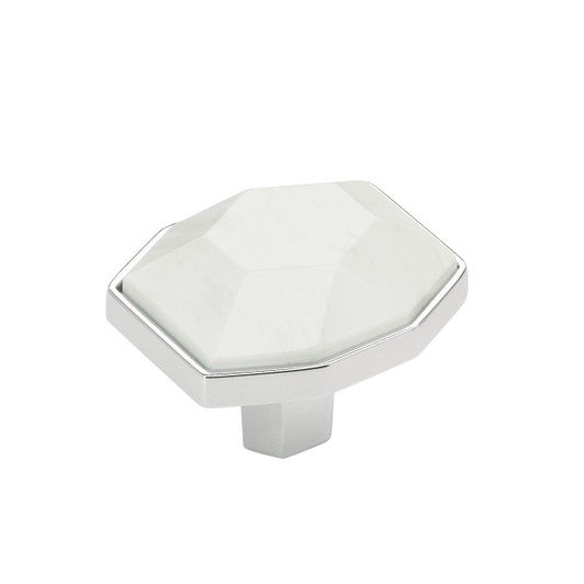 BP36638MW26 - Carrione Collection 1 5/16-inch (33 mm) Marble White/Polished Chrome Finish Knob | Kunal Kitchens