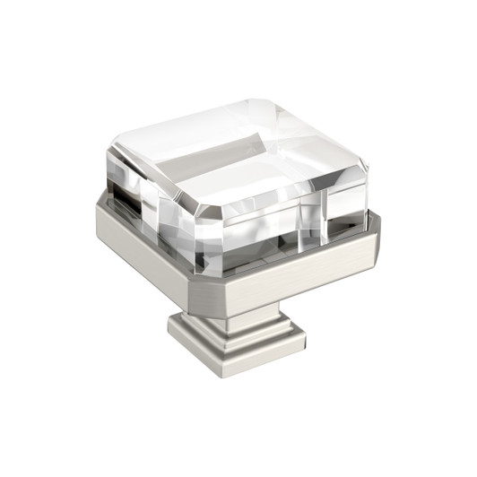 BP36975CG10 - Glacio Collection 1 5/16-inch (33 mm) Clear/Satin Nickel Finish Knob | Kunal Kitchens