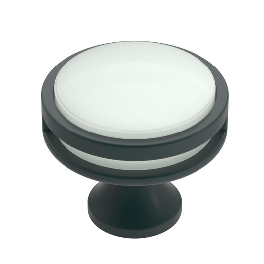 BP36608MBFA - Oberon Collection 1 3/16-inch (30 mm) Matte Black/Frosted Acrylic Finish Knob | Kunal Kitchens