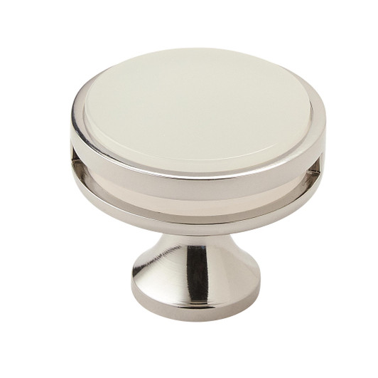 BP36608PNFA - Oberon Collection 1 3/16-inch (30 mm) Polished Nickel/Frosted Acrylic Finish Knob | Kunal Kitchens