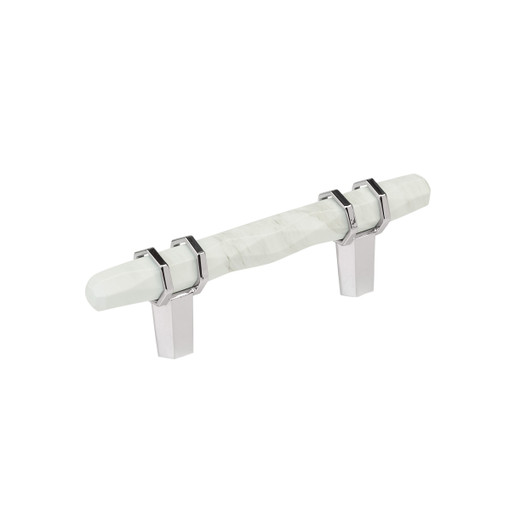 BP36639MW26 - Carrione Collection 1 7/16-inch (37 mm) Marble White/Polished Chrome Finish Pull | Kunal Kitchens