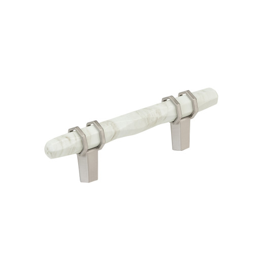 BP36639MWG10 - Carrione Collection 1 7/16-inch (37 mm) Marble White/Satin Nickel Finish Pull | Kunal Kitchens
