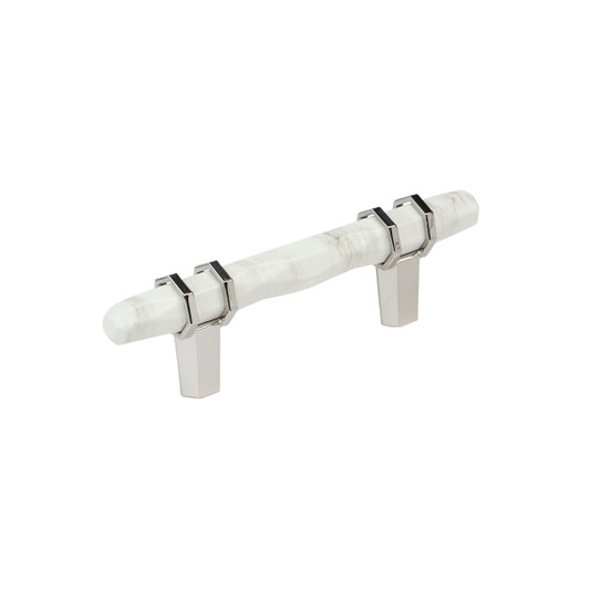 BP36639MWPN - Carrione Collection 1 7/16-inch (37 mm) Marble White/Polished Nickel Finish Pull | Kunal Kitchens