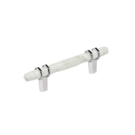 BP36648MW26 - Carrione Collection 1 9/16-inch (40 mm) Marble White/Polished Chrome Finish Pull | Kunal Kitchens