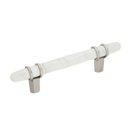 BP36648MWG10 - Carrione Collection 1 9/16-inch (40 mm) Marble White/Satin Nickel Finish Pull | Kunal Kitchens