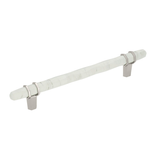 BP36650MWPN - Carrione Collection 1 9/16-inch (40 mm) Marble White/Polished Nickel Finish Pull | Kunal Kitchens