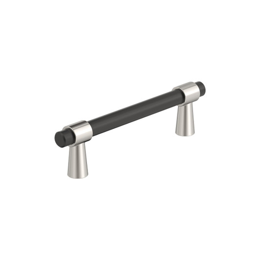 BP36858FBPN - Mergence Collection 1 5/16-inch (33 mm) Matte Black/Polished Nickel Finish Pull | Kunal Kitchens