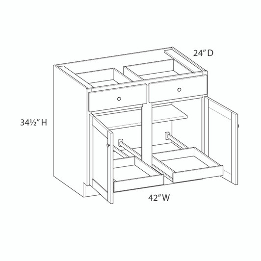 AMHERST Assembled 42 in. W x 34.5 in. H x 24 in. D Plywood Base Cabinet w/(2) Roll-out Trays in Walnut | Kunal Kitchens
