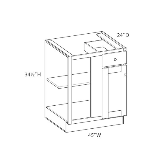 AMHERST Assembled 48 in. W x 34.5 in. H x 24 in. D Plywood Blind Base Corner Cabinet Left in Walnut | Kunal Kitchens