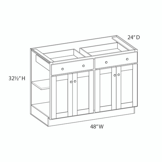 AMHERST Shaker 48 in. W x 32 in. H x 24 in. D in Walnut Plywood Assembled Base Cabinet | Kunal Kitchens