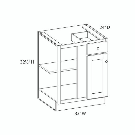 AMHERST Shaker 33 in. W x 32 in. H x 24 in. D in Walnut Plywood Assembled Corner Blind Base-Right | Kunal Kitchens