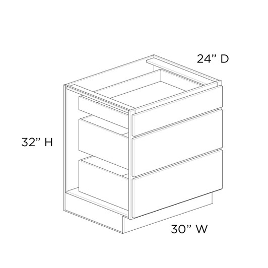 AMHERST Assembled 30 in. W x 32 in. H x 24 in. D Plywood Drawer Base Cabinet in Walnut | Kunal Kitchens