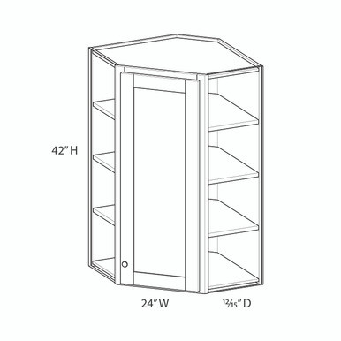 AMHERST Assembled 24 in. W x 42 in. H x 12 in. D Plywood Diagonal Corner Wall Cabinet in Walnut | Kunal Kitchens