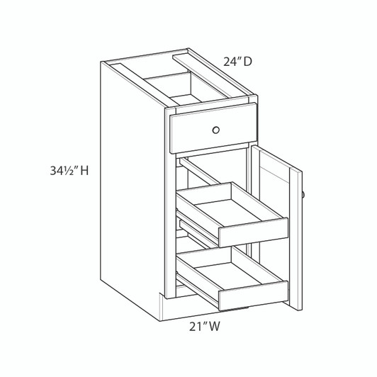 AMHERST Ready to Assemble 21 in. W x 34.5 in. H x 24 in. D Plywood Base Cabinet w/(2) Roll-out Trays in Walnut | Kunal Kitchens