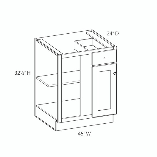 AMHERST Shaker 45 in. W x 32 in. H x 24 in. D in Walnut Plywood Ready to Assemble Corner Blind Base-Right | Kunal Kitchens
