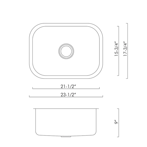 Single Bowl Undermount Kitchen Sink, 18 Gauge Stainless Steel, Brushed Finish, 23-1/2 x 17-3/4 x 9 Inches | Kunal Kitchens