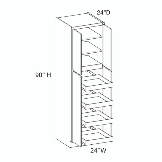  Ithaca Utility Cabinet w/(4) Roll-out Tray Installed {24" x 90" H - Butt Doors} - (4) Doors | Kunal Kitchens 
