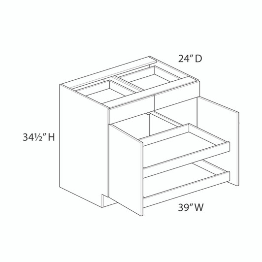  Ithaca 39" Base Cabinet w/(2) Roll-out Trays Installed - (2) Doors / (2) Drawers | Kunal Kitchens