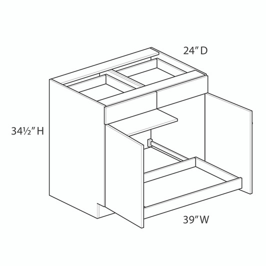  Ithaca 39" Base Cabinet w/(1) Roll-out Tray Installed - (2) Doors / (2) Drawers | Kunal Kitchens