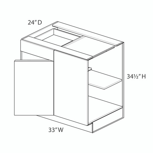  Ithaca Base Corner Cabinet Blind Right - Pull 39"-42" {Actual Width 33"} - (1) Door / (1) Drawer | Kunal Kitchens