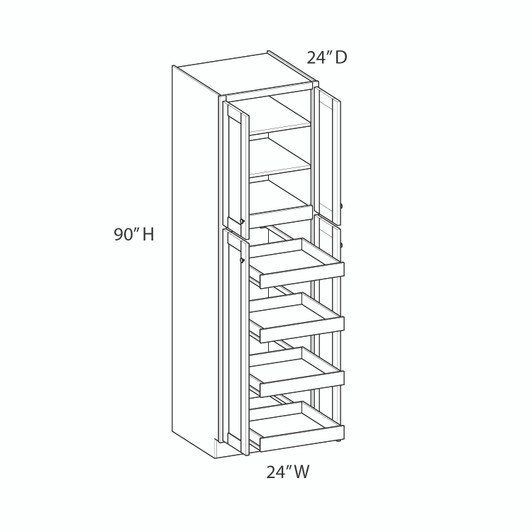  Saratoga Utility Cabinet w/(4) Roll-out Tray Installed {24" x 90" H - Butt Doors} - (4) Doors | Kunal Kitchens