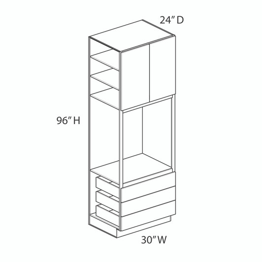  Saratoga Triple Drawer Oven Cabinet {30" x 96" H} - (2) Doors / (3) Drawers | Kunal Kitchens 