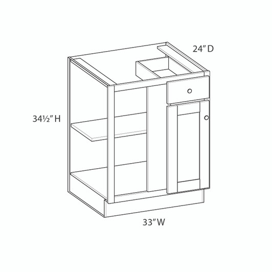 Saratoga Base Corner Cabinet Blind Left - Pull 39"-42" {Actual Width 33"} - (1) Door / (1) Drawer | Kunal Kitchens 