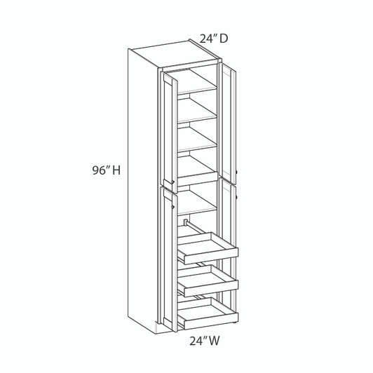  Saratoga Utility Cabinet w/(3) Roll-out Tray Installed {24" x 96" H - Butt Doors} - (4) Doors | Kunal Kitchens