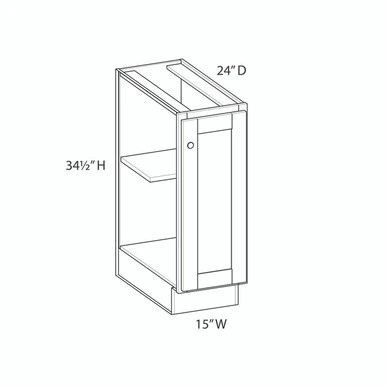15" Base Cabinet w/(1) Roll-out Tray Installed - (1) FH Door | Kunal Kitchens