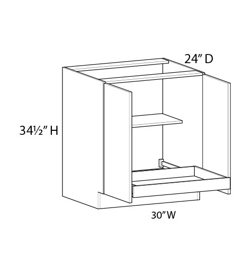 30" Base Cabinet w/(1) Roll-out Tray Installed {Butt Doors} - (2) FH Doors | Kunal Kitchens