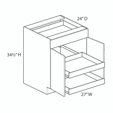 27" Base Cabinet w/(2) Roll-out Trays Installed {Butt Doors} - (2) Doors / (1) Drawer | Kunal Kitchens