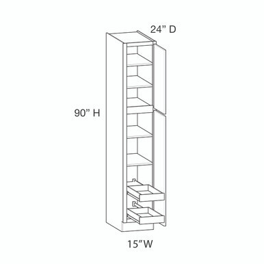 Utility Cabinet w/(2) Roll-out Tray Installed {15" x 90" H} - (2) Doors | Kunal Kitchens