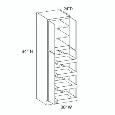 Utility Cabinet w/(4) Roll-out Tray Installed {30" x 84" H - Butt Doors} - (4) Doors | Kunal Kitchens