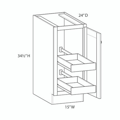 15" Base Cabinet w/(2) Roll-out Trays Installed - (1) FH Door | Kunal Kitchens