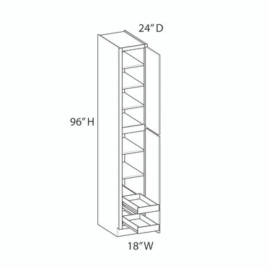 Utility Cabinet w/(2) Roll-out Tray Installed {18" x 96" H} - (2) Doors | Kunal Kitchens