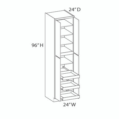 Utility Cabinet w/(3) Roll-out Tray Installed {24" x 96" H - Butt Doors} - (4) Doors | Kunal Kitchens