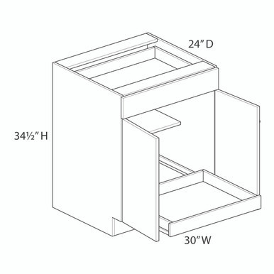 30" Base Cabinet w/(1) Roll-out Tray Installed {Butt Doors} - (2) Doors / (1) Drawer | Kunal Kitchens