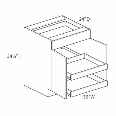 30" Base Cabinet w/(2) Roll-out Trays Installed {Butt Doors} - (2) Doors / (1) Drawer | Kunal Kitchens 30" Base Cabinet w/(2) Roll-out Trays Installed {Butt Doors} - (2) Doors / (1) Drawer | Kunal Kitchens