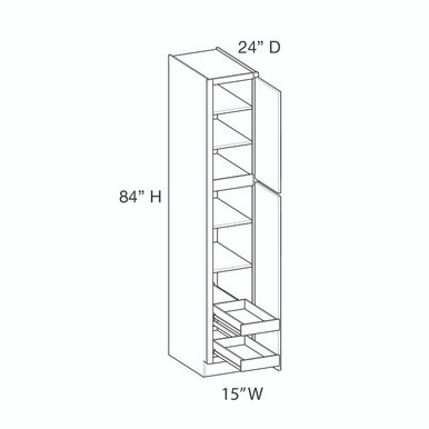 Utility Cabinet w/(2) Roll-out Tray Installed {15" x 84" H} - (2) Doors | Kunal Kitchens