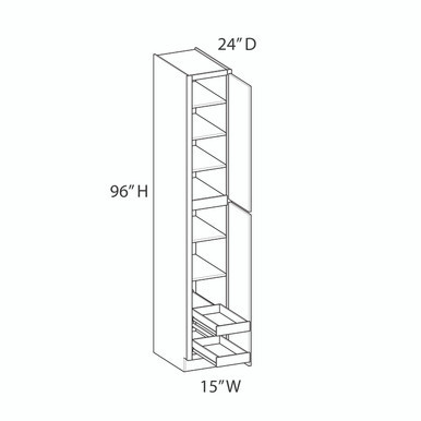 Utility Cabinet w/(2) Roll-out Tray Installed {15" x 96" H} - (2) Doors | Kunal Kitchens