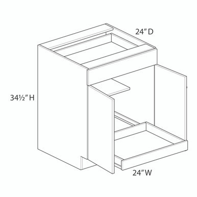 24" Base Cabinet w/(1) Roll-out Tray Installed {Butt Doors} - (2) Doors / (1) Drawer | Kunal Kitchens