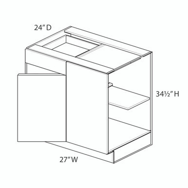 Base Corner Cabinet Blind Right - Pull 36"-39" {Actual Width 27"} - (1) Door / (1) Drawer | Kunal Kitchens