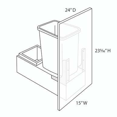 15" Base Cabinet Pull-out Wastebasket w/Soft Close - (1) Door / (1) Drawer / Sgl 35 Qt {Rev-A-Shelf 4WCSC-1535DM-1 Factory Installed} | Kunal Kitchens