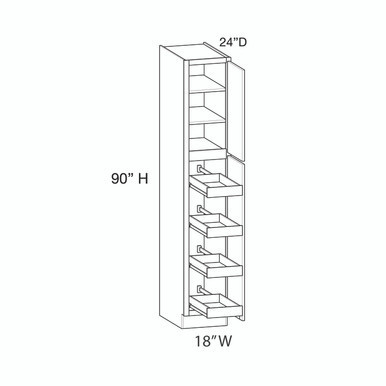 Utility Cabinet w/(4) Roll-out Tray Installed {18" x 90" H} - (2) Doors | Kunal Kitchens